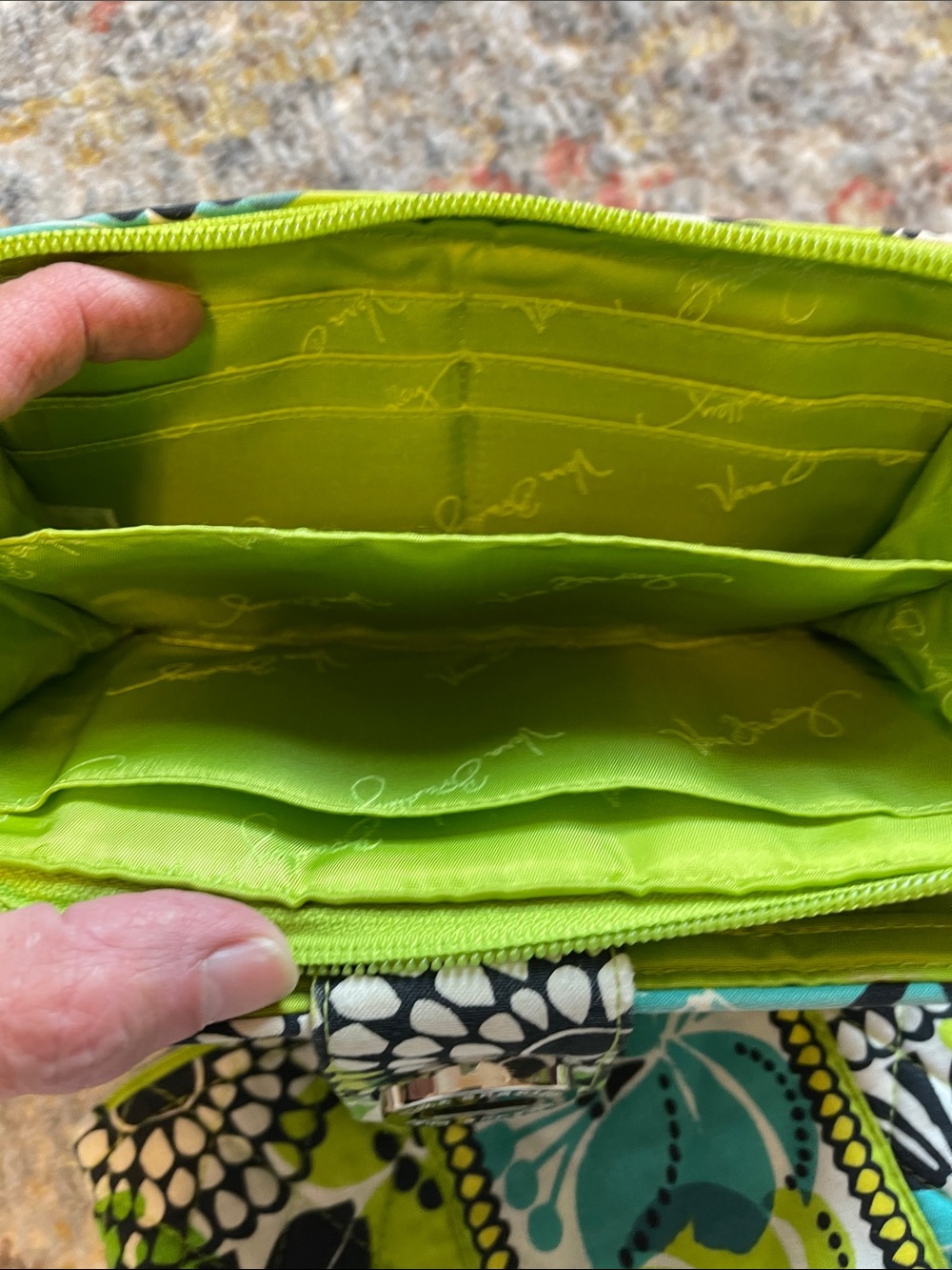 Vera Bradley Lime Green Teal Floral Quilted Wallet and Make up bag - Picture 3 of 4